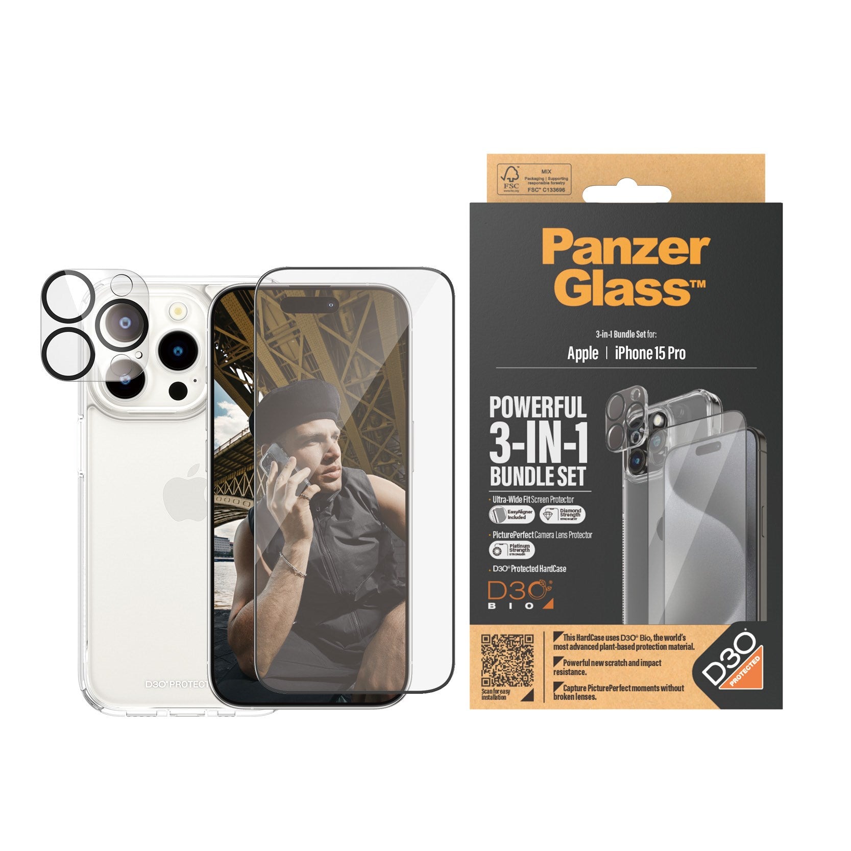 PanzerGlass® 3-i-1 Pakke iPhone 15 Pro