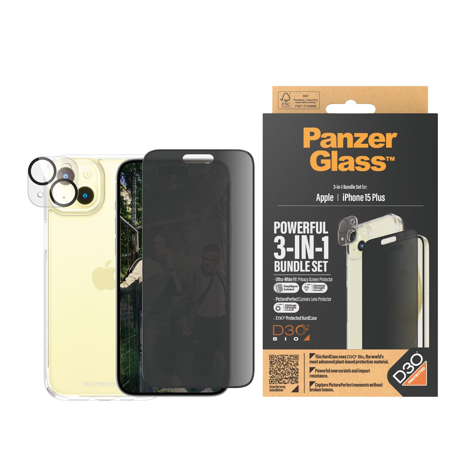 PanzerGlass® Privacy 3-i-1 Pakke iPhone 15 Plus