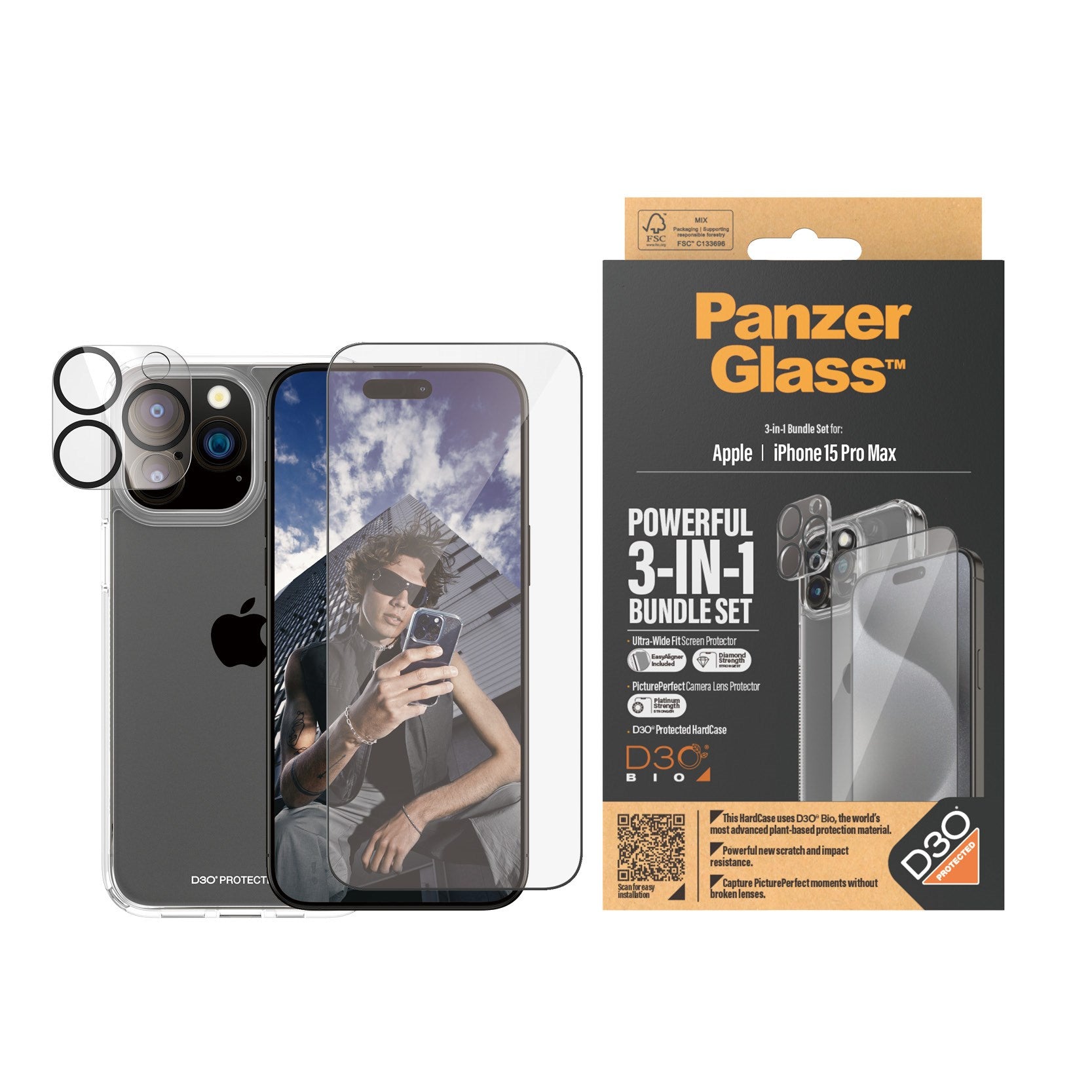 PanzerGlass® 3-i-1 Pakke iPhone 15 Pro Max
