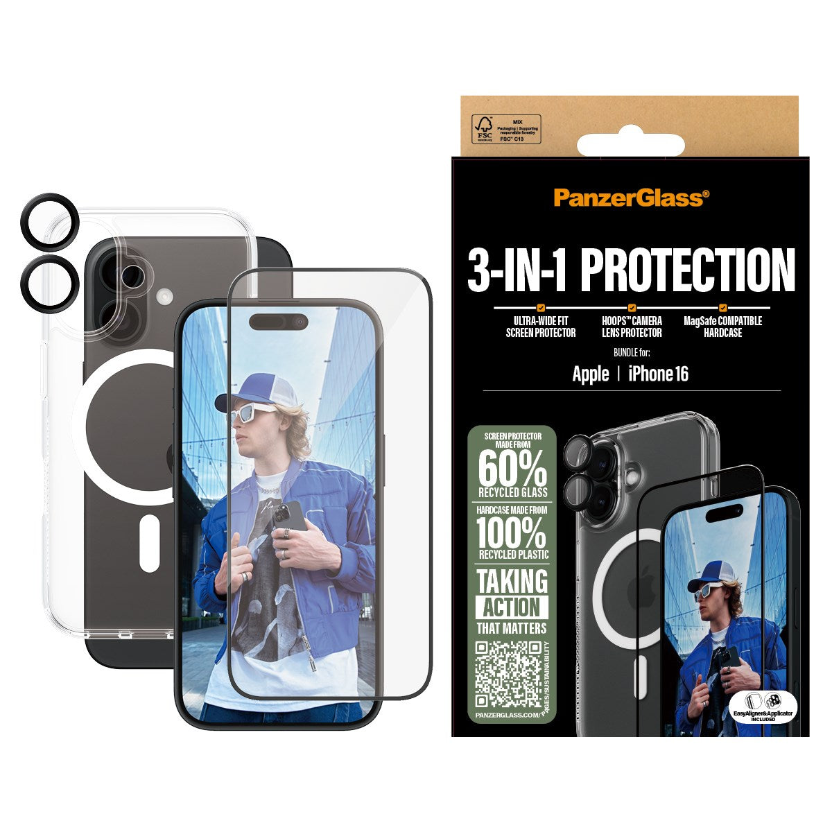 PanzerGlass® 3-i-1 Beskyttelsespakke iPhone 16