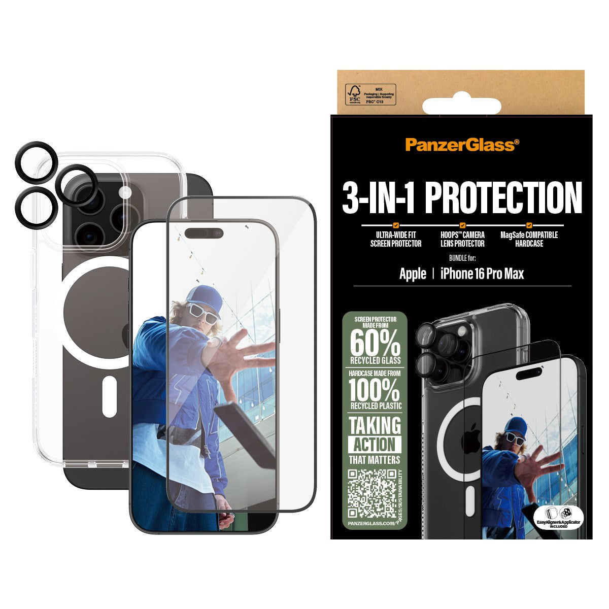 PanzerGlass® 3-i-1 Beskyttelsespakke iPhone 16 Pro Max