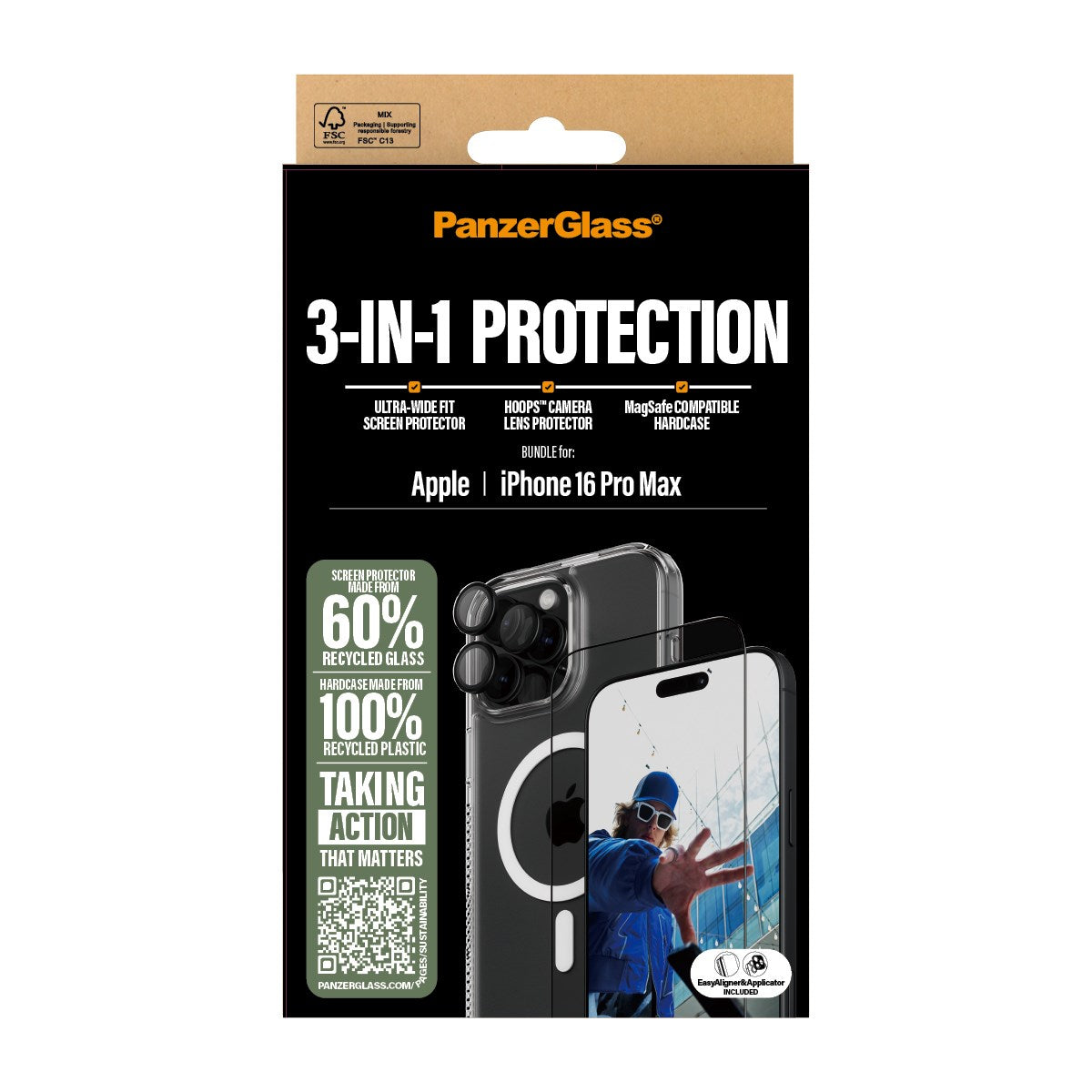PanzerGlass® 3-i-1 Beskyttelsespakke iPhone 16 Pro Max