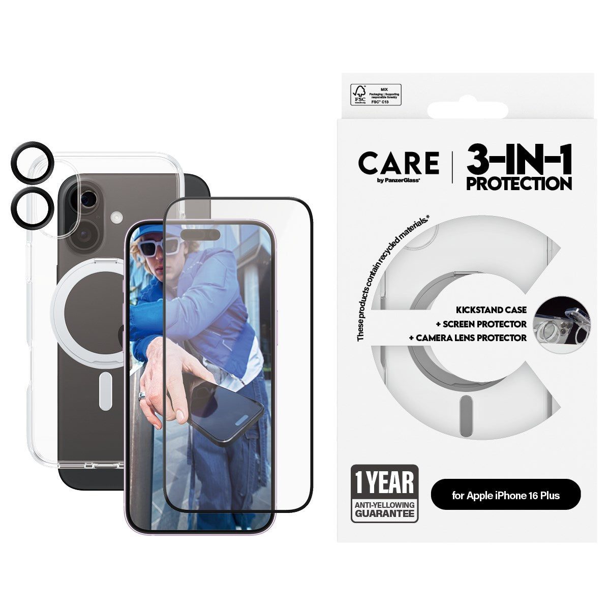 CARE by PanzerGlass® 3-in-1 Ceramic Pakke iPhone 16 Plus