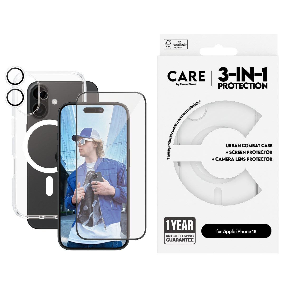 PanzerGlass® | CARE by PanzerGlass® Urban Combat 3-i-1 Pakke iPhone 16