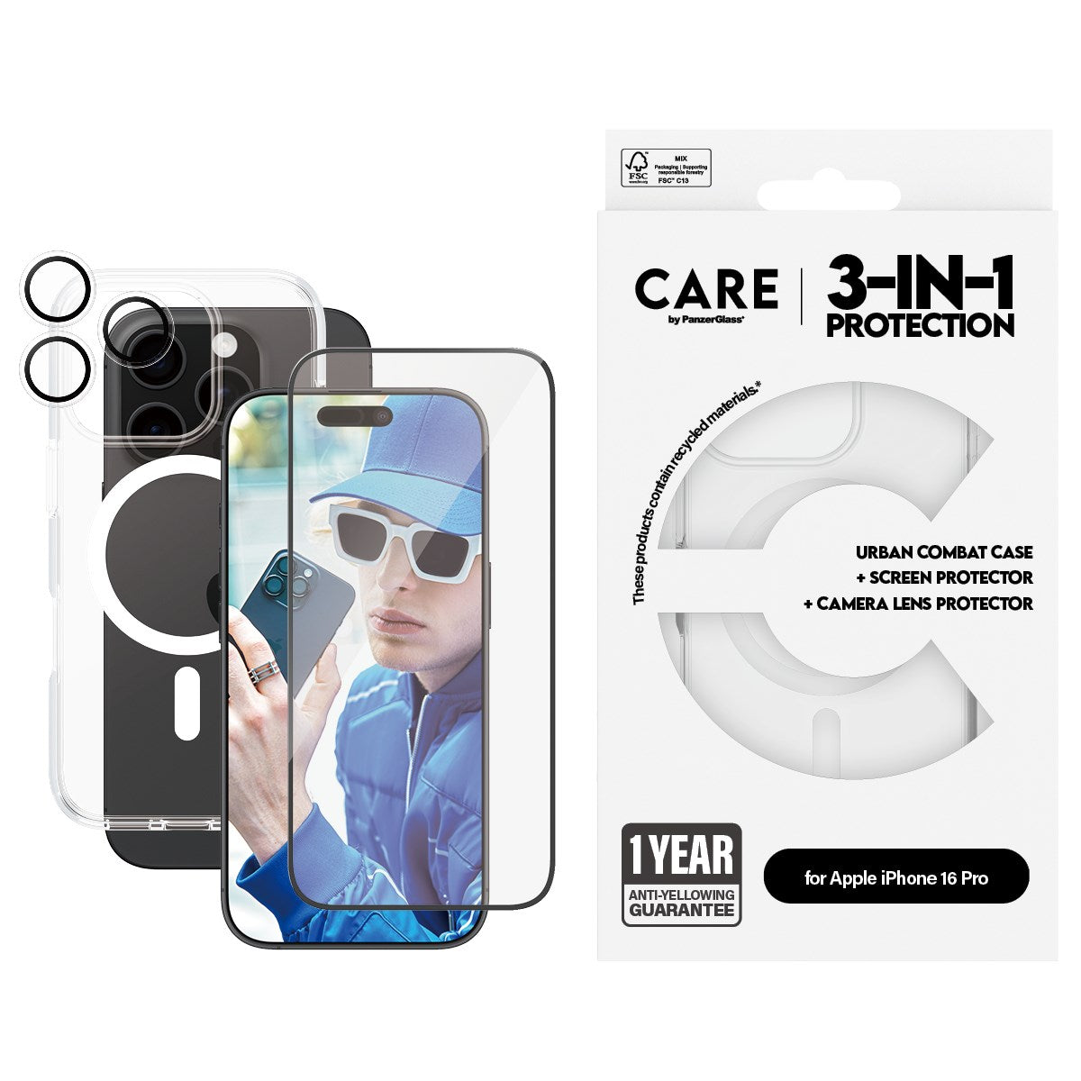 PanzerGlass® | CARE™ by PanzerGlass® 3-i-1 Pakke iPhone 16 Pro