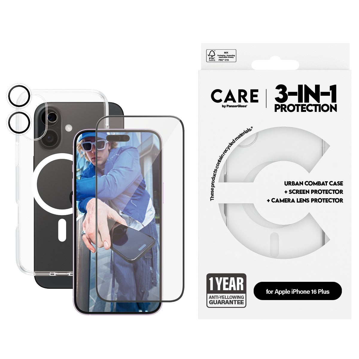 PanzerGlass® | CARE by PanzerGlass® Urban Combat 3-i-1 Pakke iPhone 16 Plus