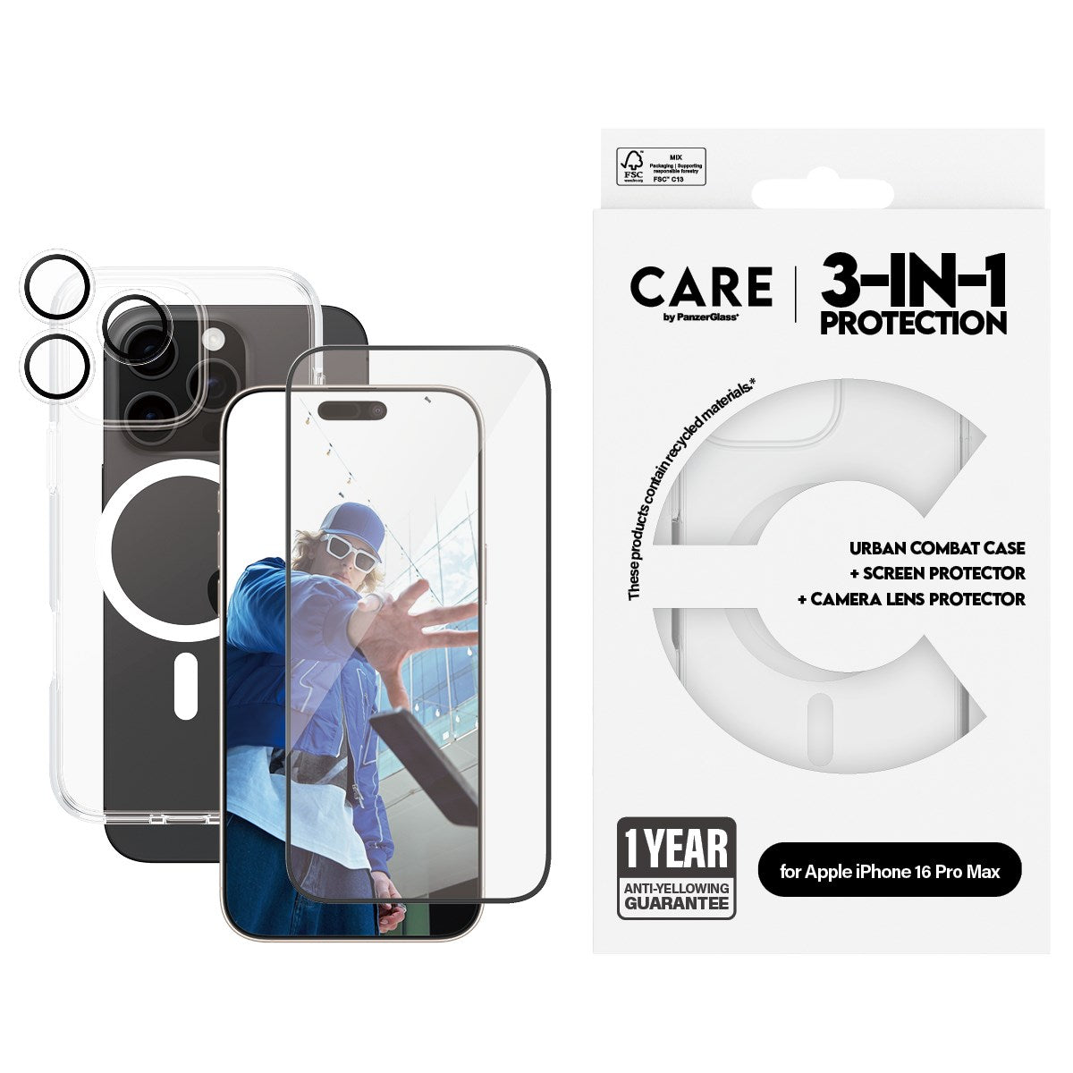 PanzerGlass® | CARE by PanzerGlass® Urban Combat 3-i-1 Pakke iPhone 16 Pro Max