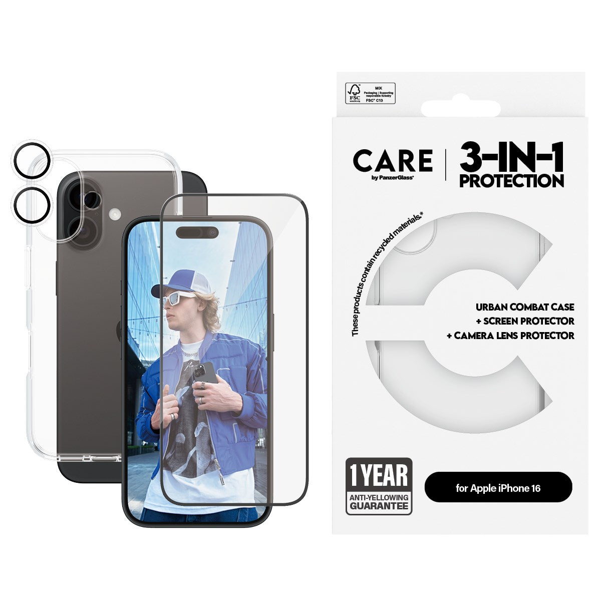 PanzerGlass® | CARE™ by PanzerGlass® 3-i-1 Pakke iPhone 16