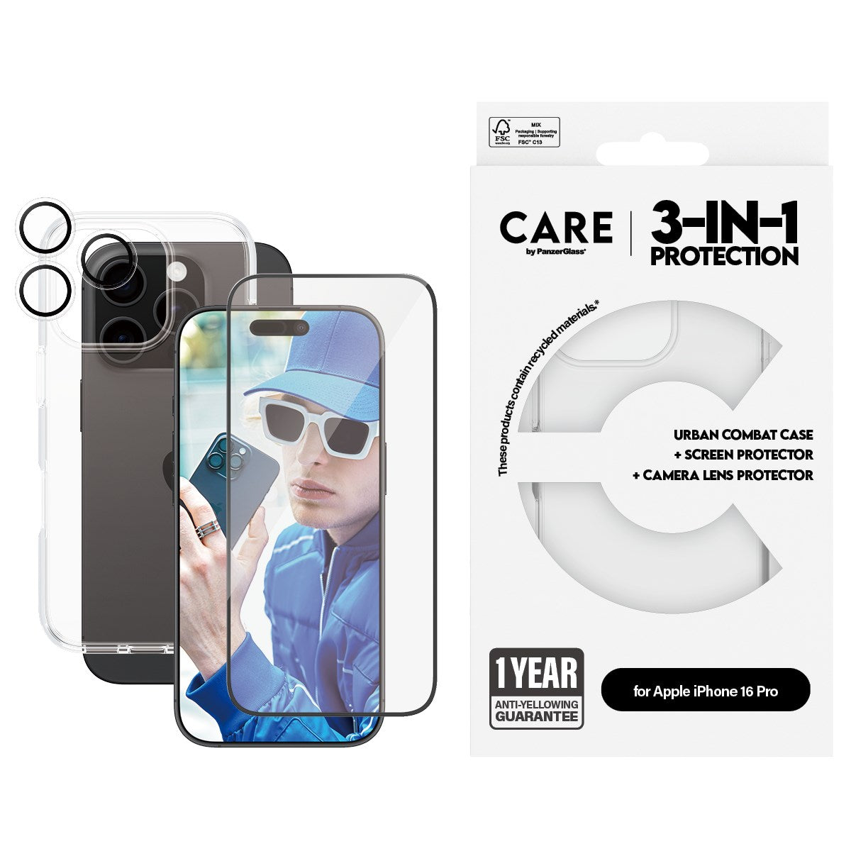 PanzerGlass® | CARE by PanzerGlass® Urban Combat 3-i-1 Pakke iPhone 16 Pro