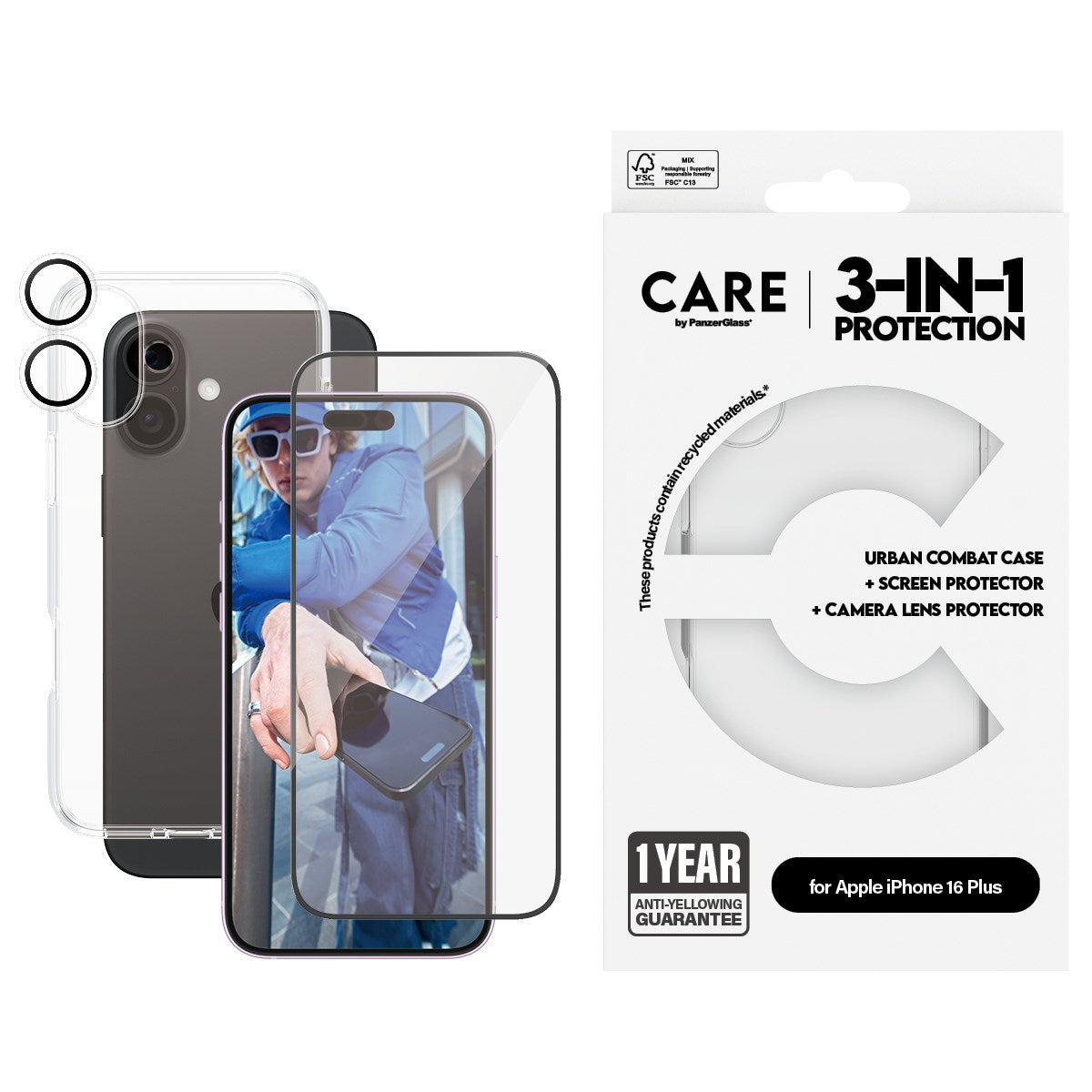 PanzerGlass® | CARE by PanzerGlass® Urban Combat 3-i-1 Pakke iPhone 16 Plus