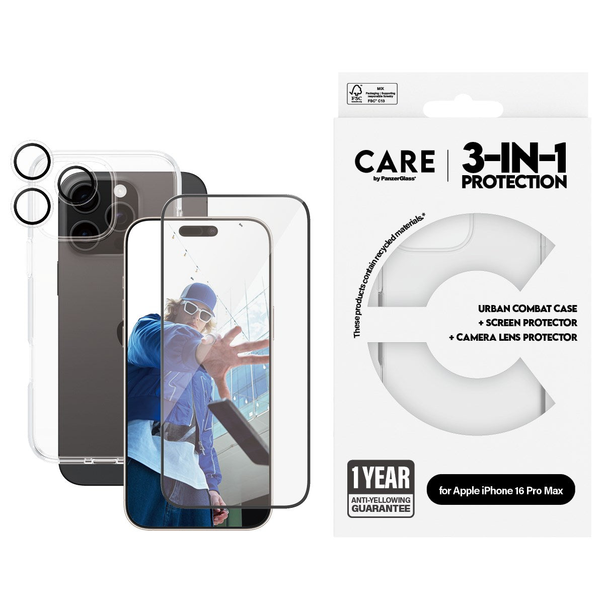 PanzerGlass® | CARE by PanzerGlass® Urban Combat 3-i-1 Pakke iPhone 16 Pro Max
