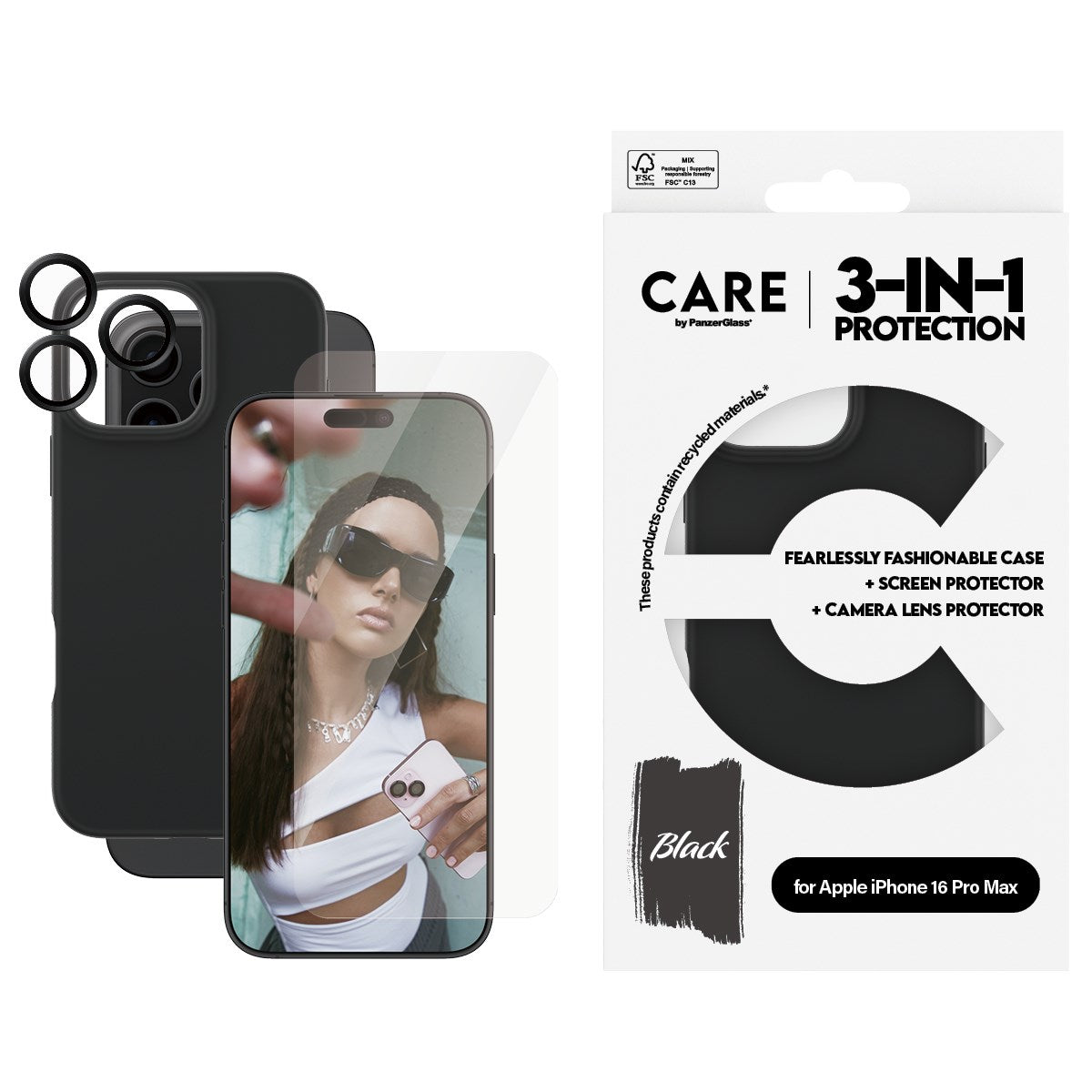 CARE by PanzerGlass® 3-i-1 Pakke iPhone 16 Pro Max