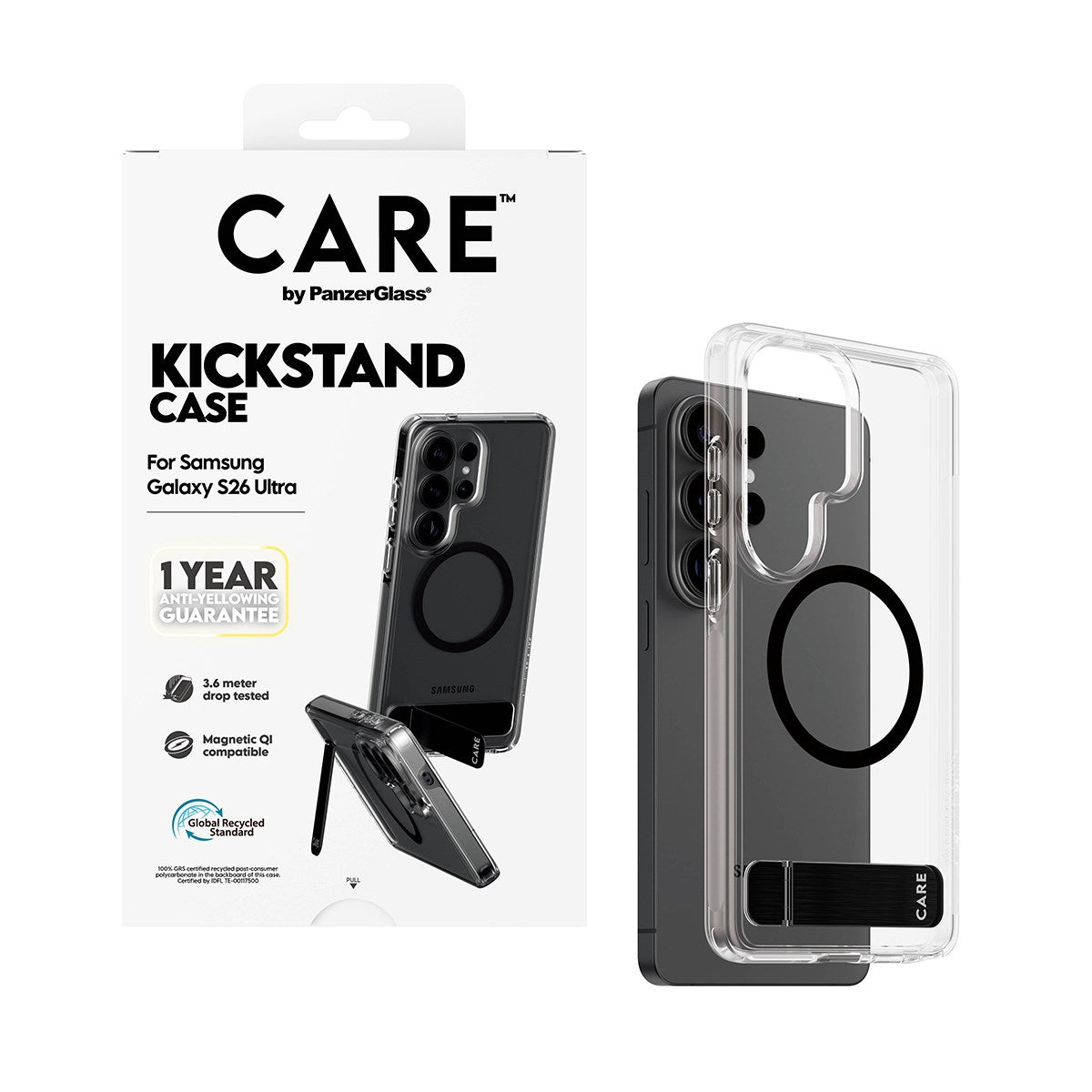 CARE™ by PanzerGlass® Kickstand Case Transparent m. Qi Samsung Galaxy S26 Ultra