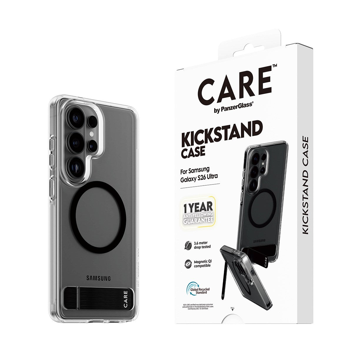 CARE™ by PanzerGlass® Kickstand Case Transparent m. Qi Samsung Galaxy S26 Ultra