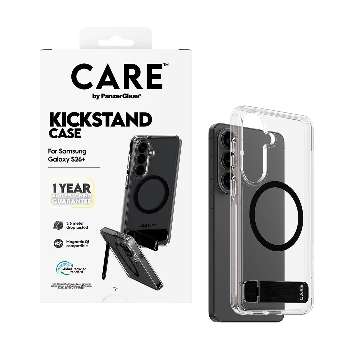CARE™ by PanzerGlass® Kickstand Case Transparent m. Qi Samsung Galaxy S26+