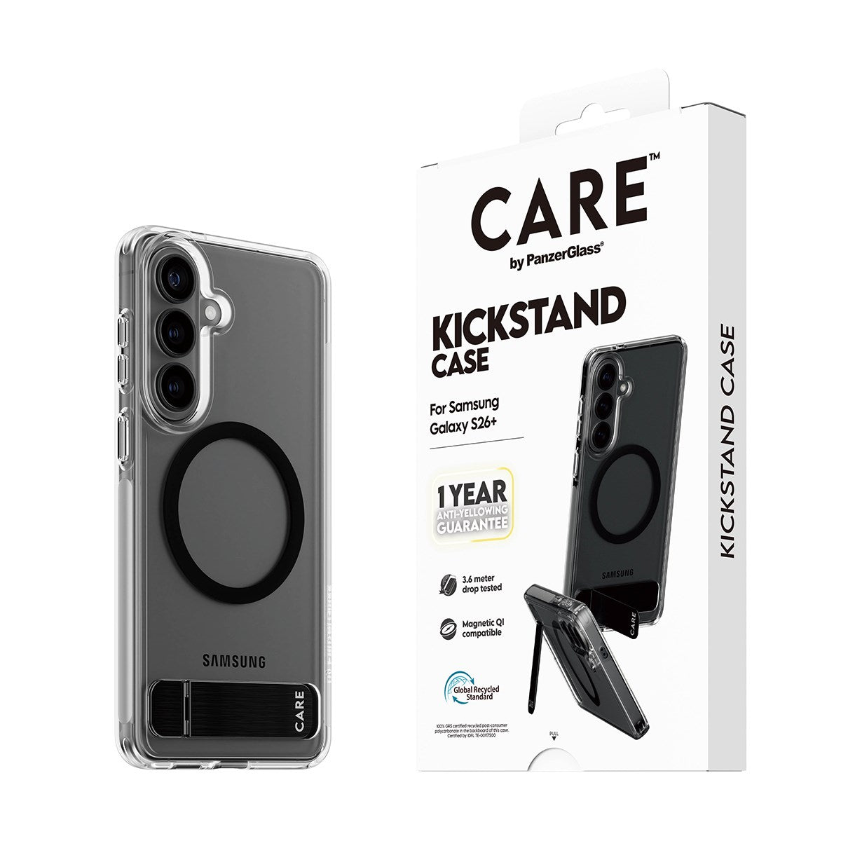 CARE™ by PanzerGlass® Kickstand Case Transparent m. Qi Samsung Galaxy S26+