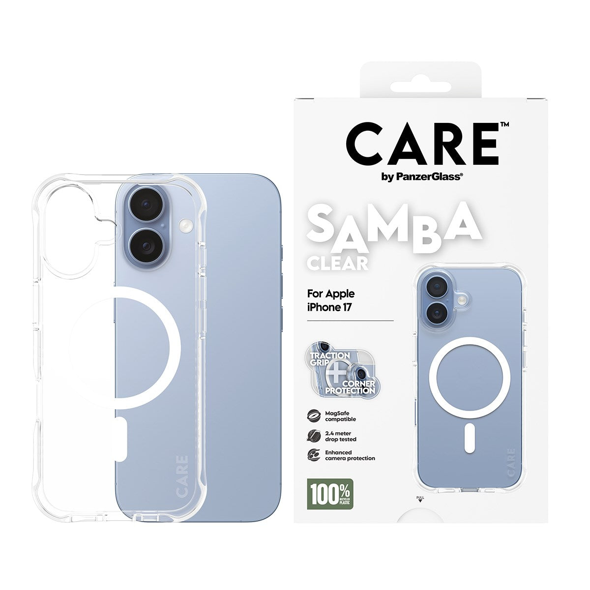 CARE by PanzerGlass® Samba Case Transparent m. Hvid MagSafe iPhone 17