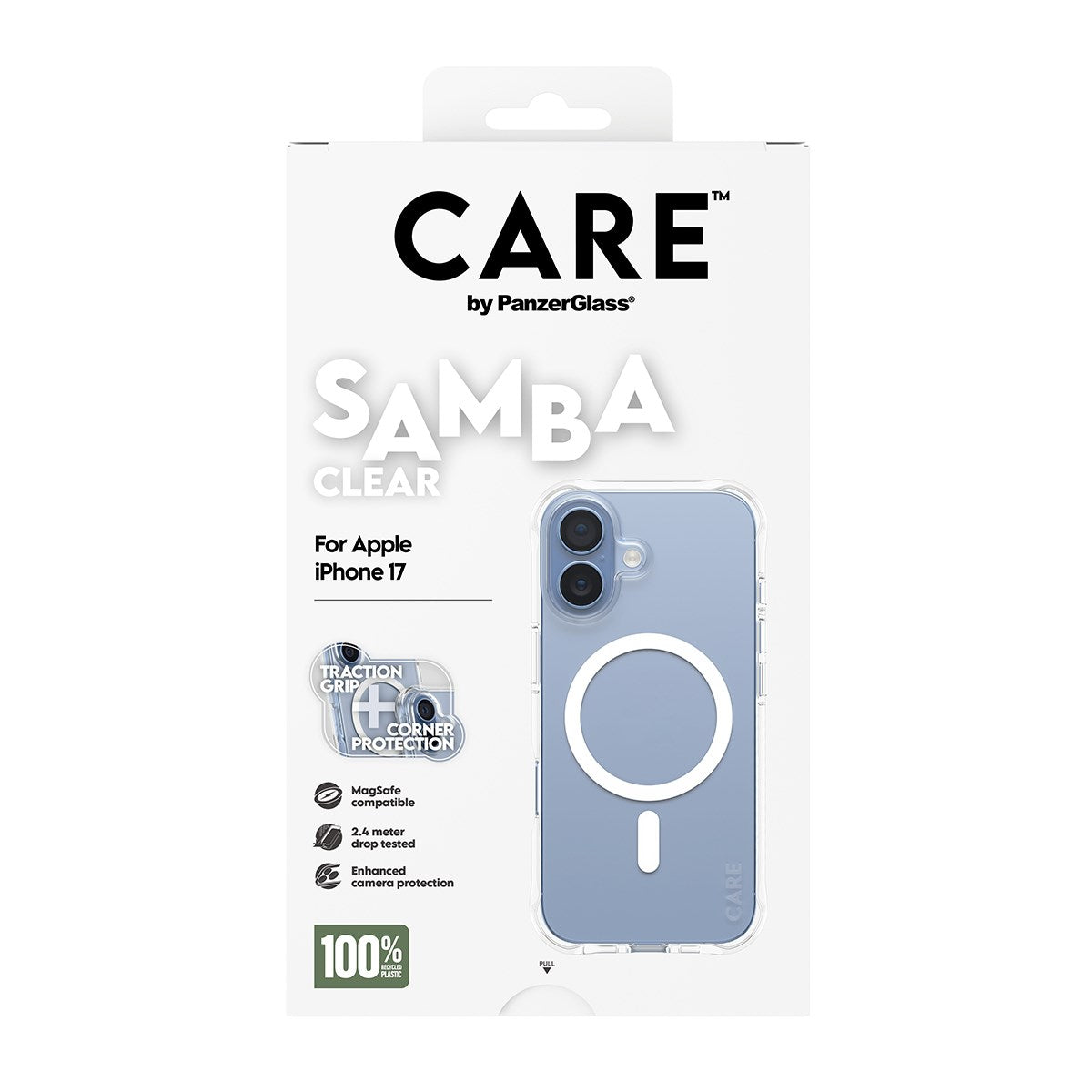 CARE by PanzerGlass® Samba Case Transparent m. Hvid MagSafe iPhone 17