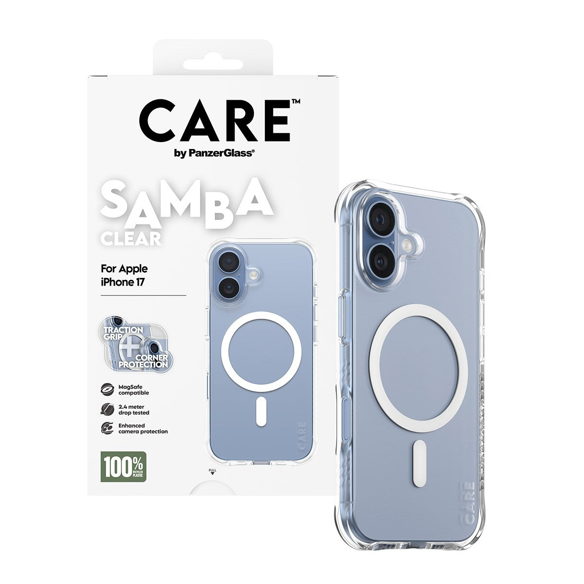 CARE by PanzerGlass® Samba Case Transparent m. Hvid MagSafe iPhone 17
