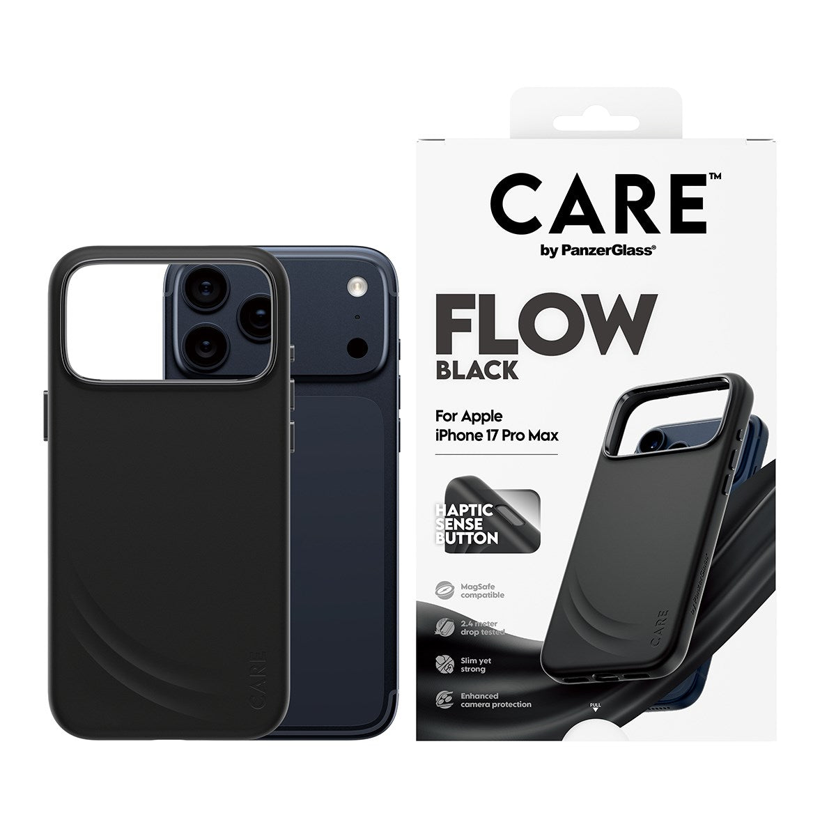 CARE™ by PanzerGlass® Flow Case Sort m. Haptic Button & MagSafe iPhone 17 Pro Max