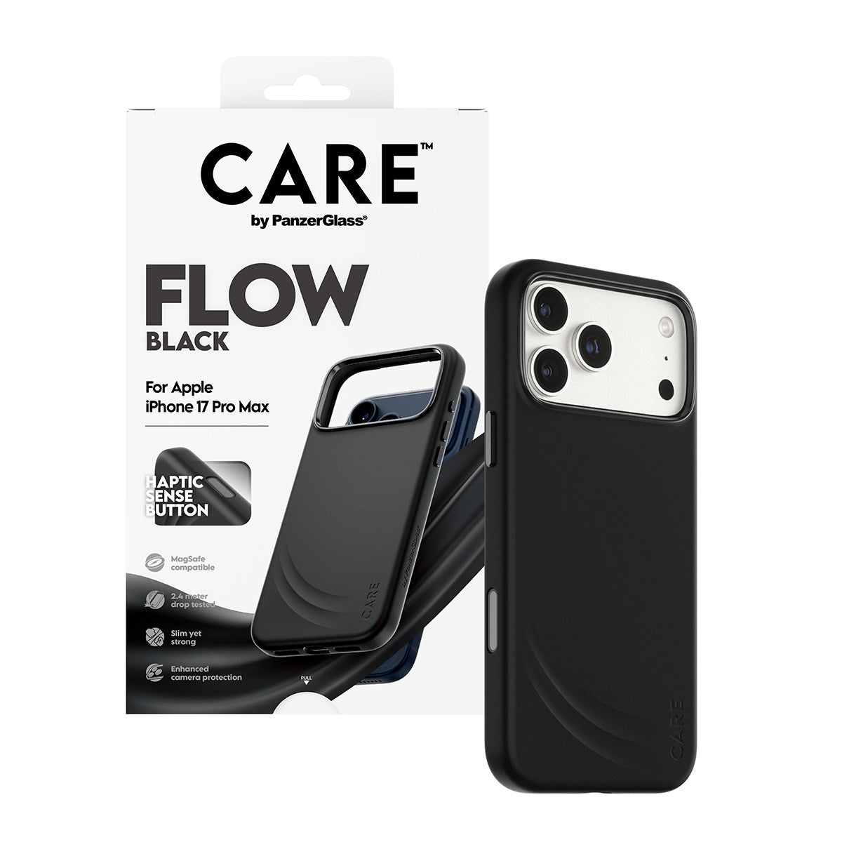 CARE™ by PanzerGlass® Flow Case Sort m. Haptic Button & MagSafe iPhone 17 Pro Max