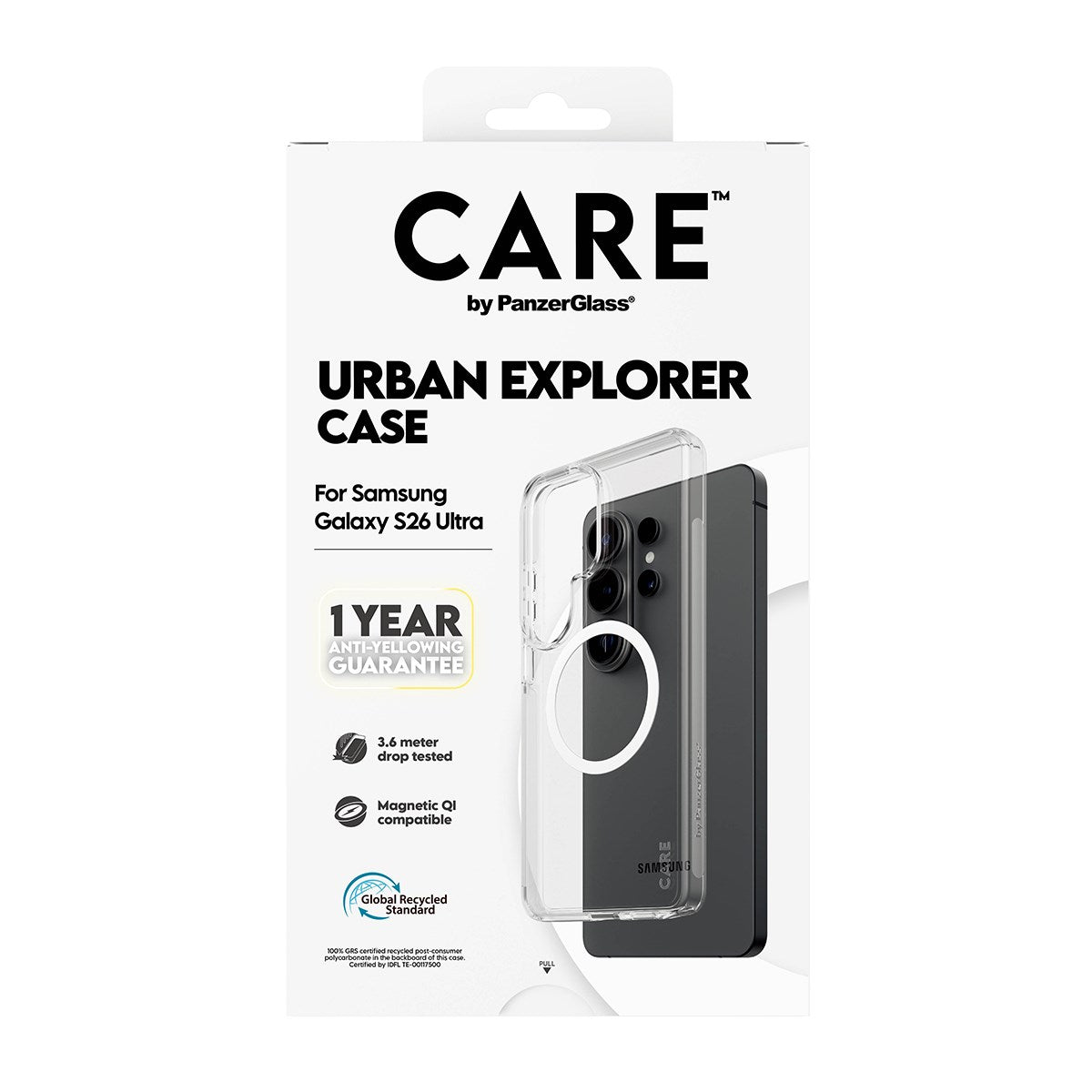 CARE™ by PanzerGlass® Urban Explorer Case Transparant m. Hvid Qi Samsung Galaxy S26 Ultra