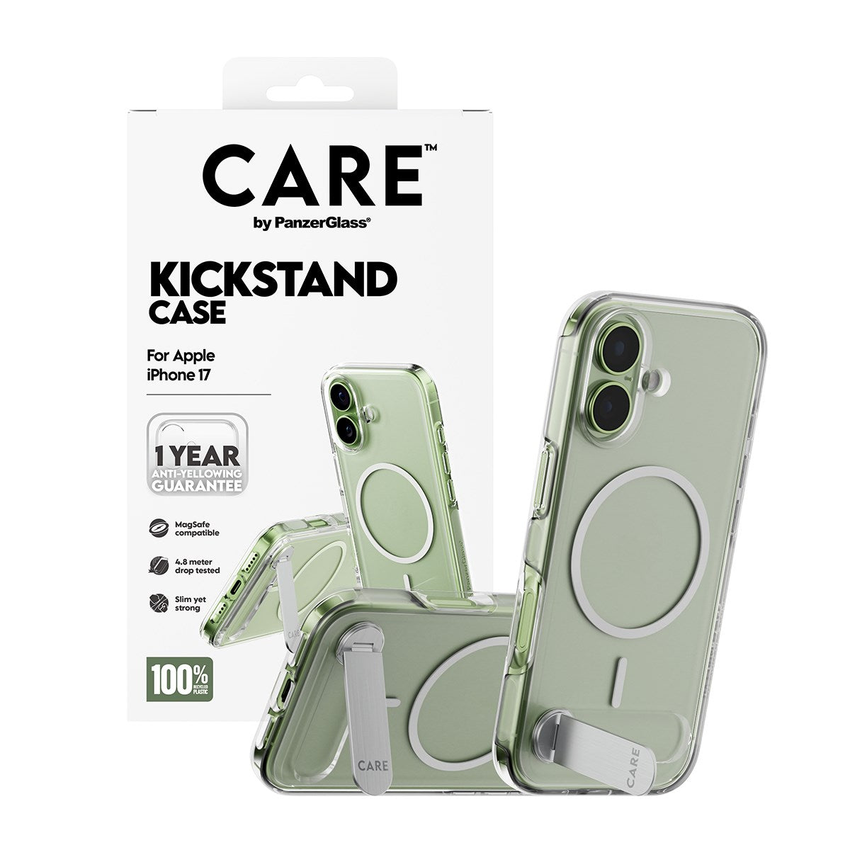 CARE by PanzerGlass® Case Transparent m. Kickstand & MagSafe iPhone 17
