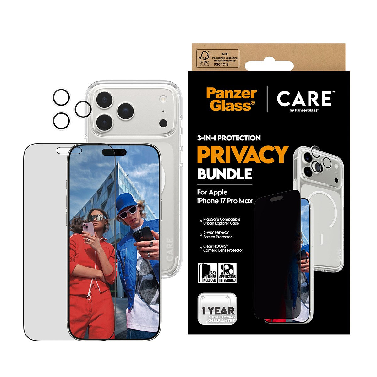 PanzerGlass® | CARE by PanzerGlass® Urban Combat 3-in-1 Privacy Pakke iPhone 17 Pro Max