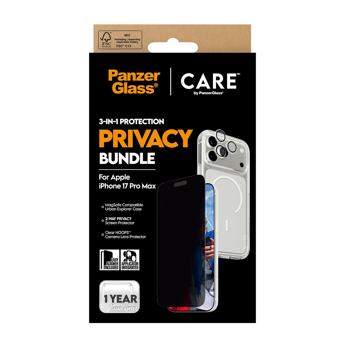 PanzerGlass® | CARE by PanzerGlass® Urban Combat 3-in-1 Privacy Pakke iPhone 17 Pro Max