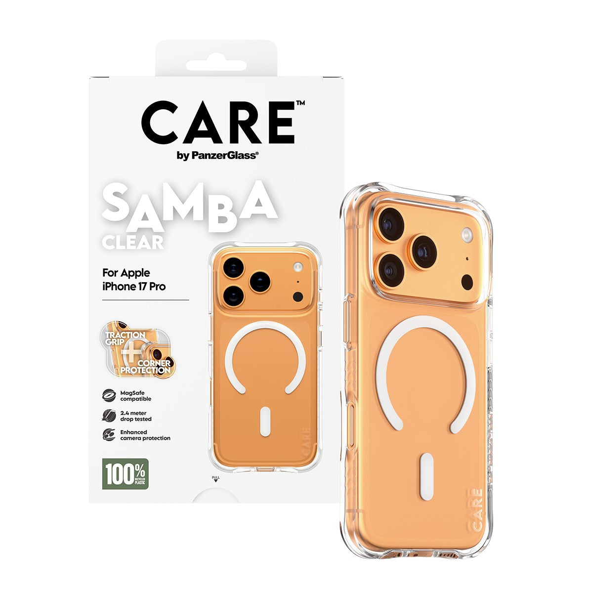 CARE by PanzerGlass® Samba Case Transparent m. Hvid MagSafe iPhone 17 Pro