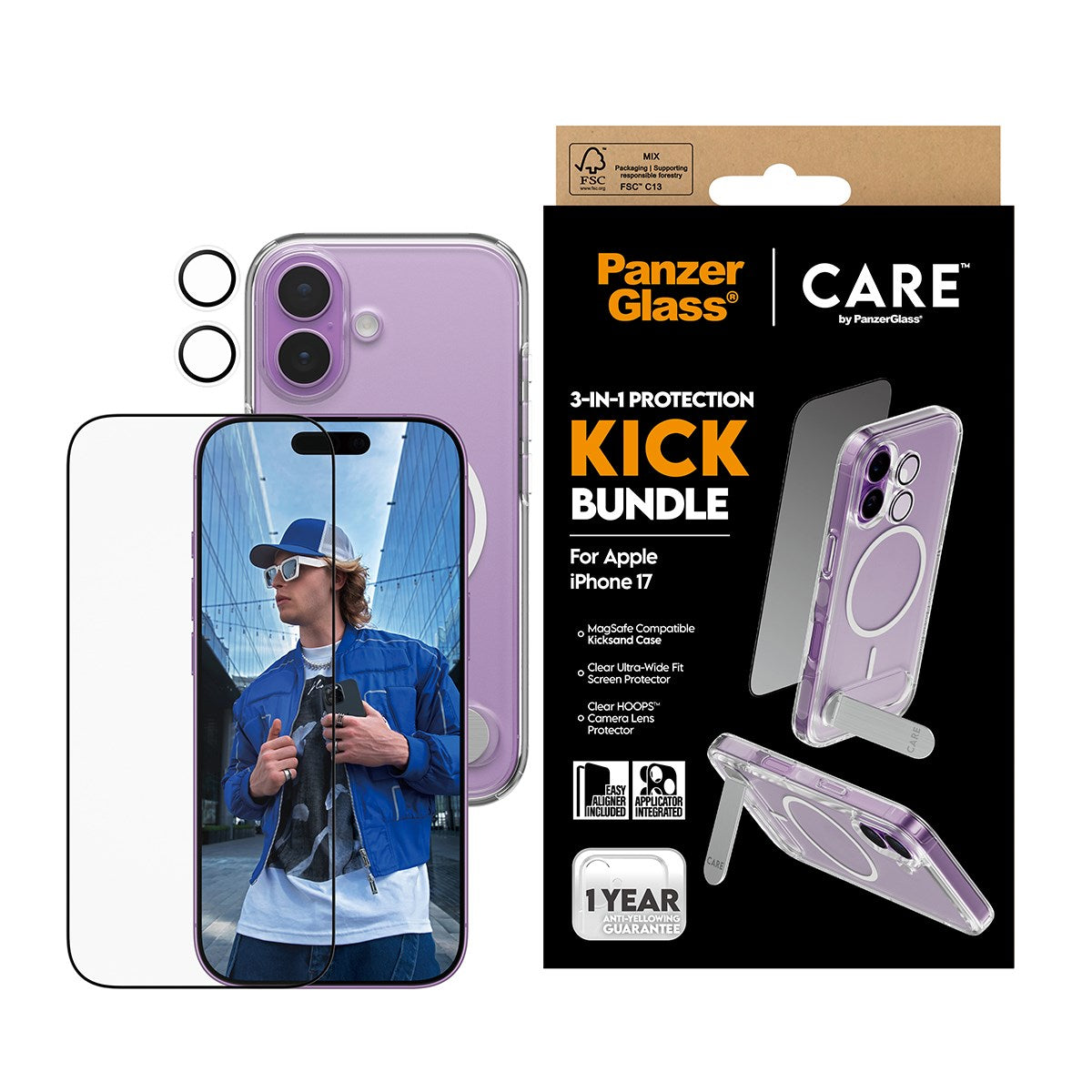 PanzerGlass® | CARE by PanzerGlass® 3-in-1 Kick Pakke iPhone 17
