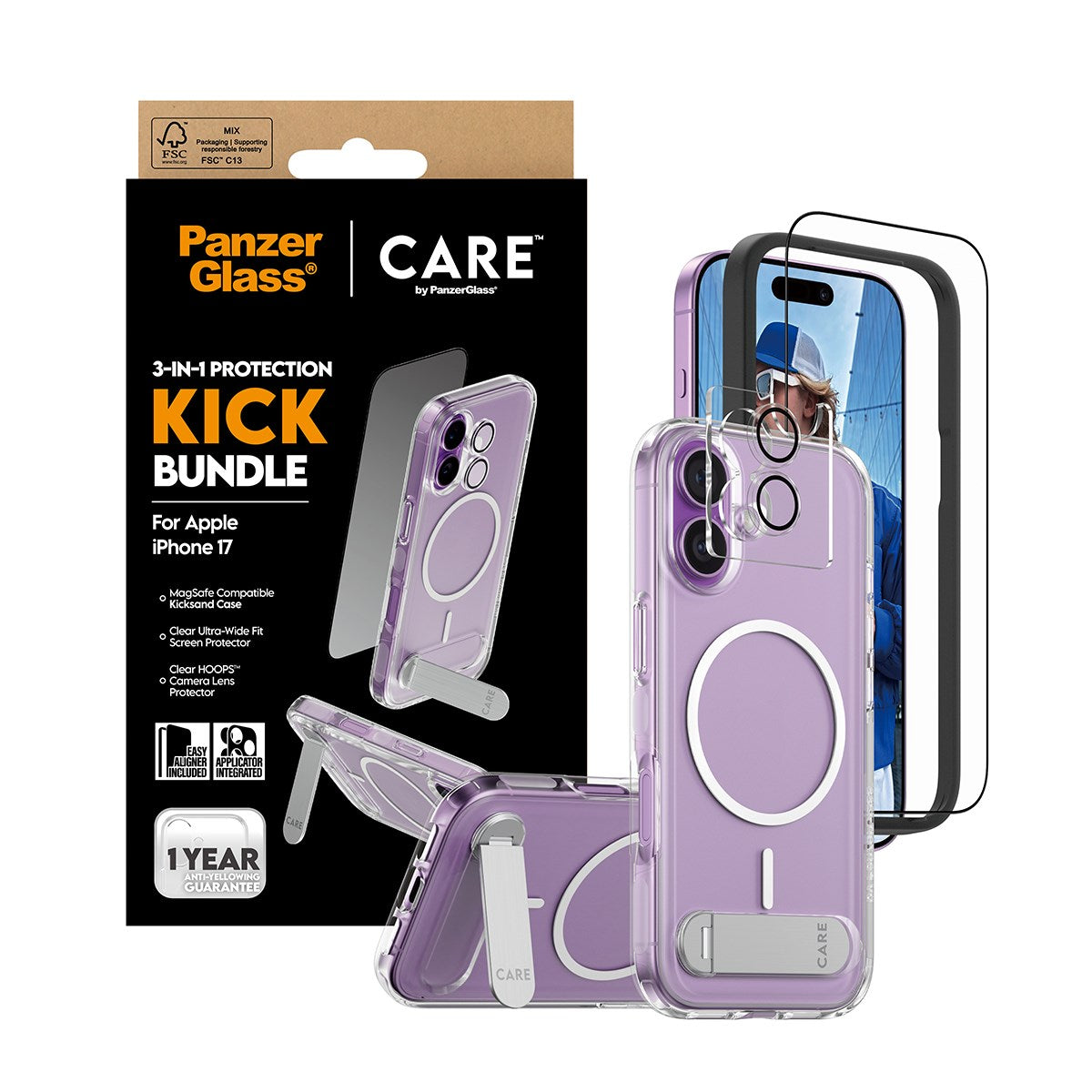 PanzerGlass® | CARE by PanzerGlass® 3-in-1 Kick Pakke iPhone 17