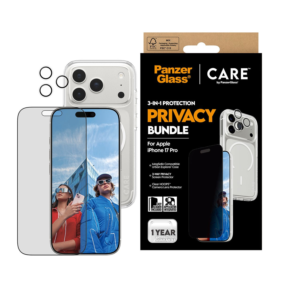 PanzerGlass® | CARE by PanzerGlass® Urban Combat 3-in-1 Privacy Pakke iPhone 17 Pro