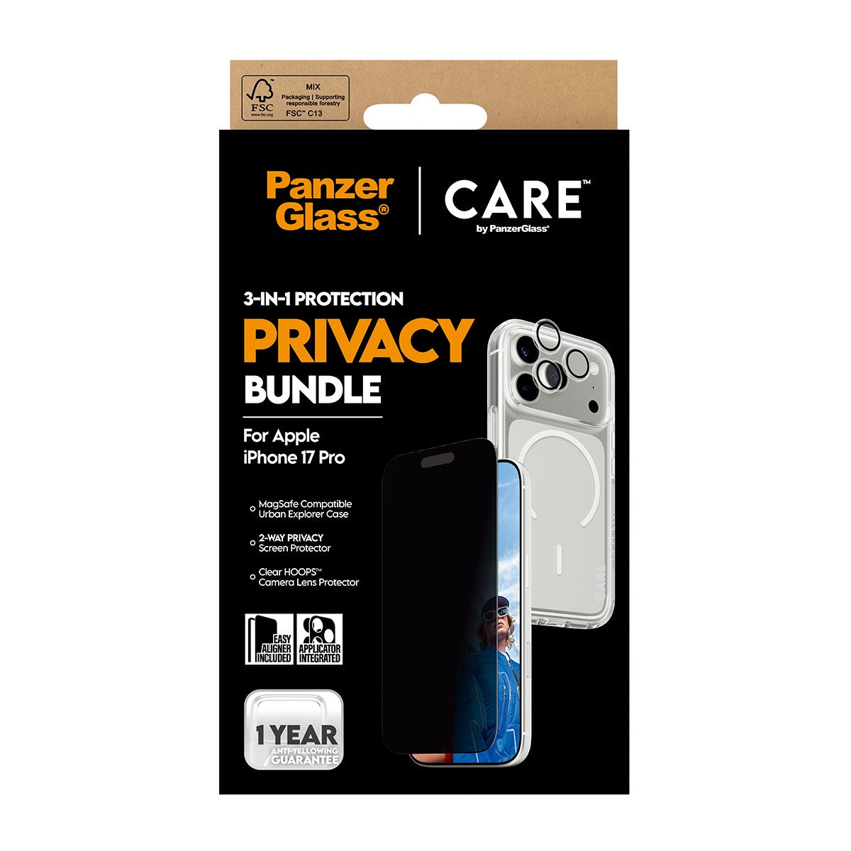 PanzerGlass® | CARE by PanzerGlass® Urban Combat 3-in-1 Privacy Pakke iPhone 17 Pro