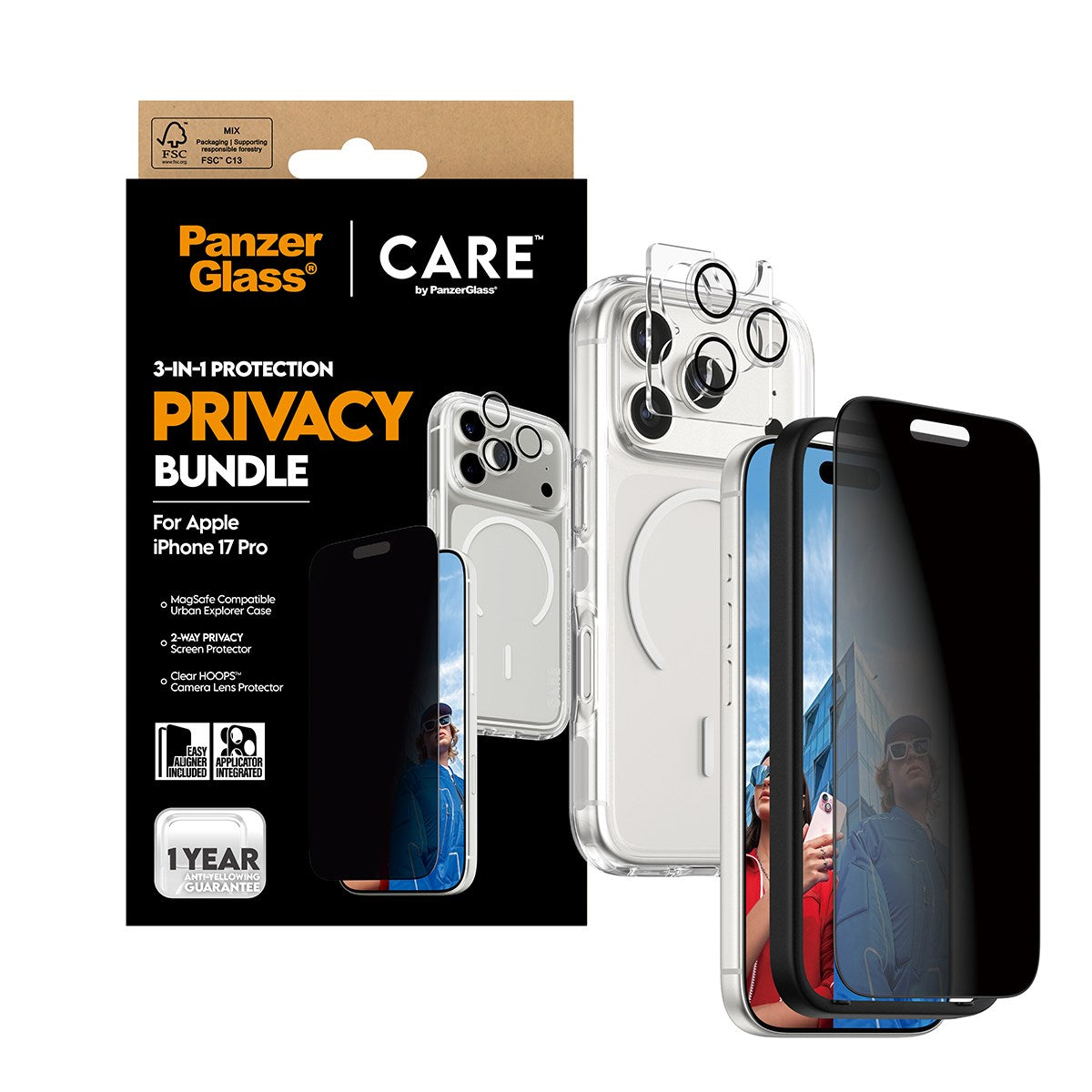 PanzerGlass® | CARE by PanzerGlass® Urban Combat 3-in-1 Privacy Pakke iPhone 17 Pro