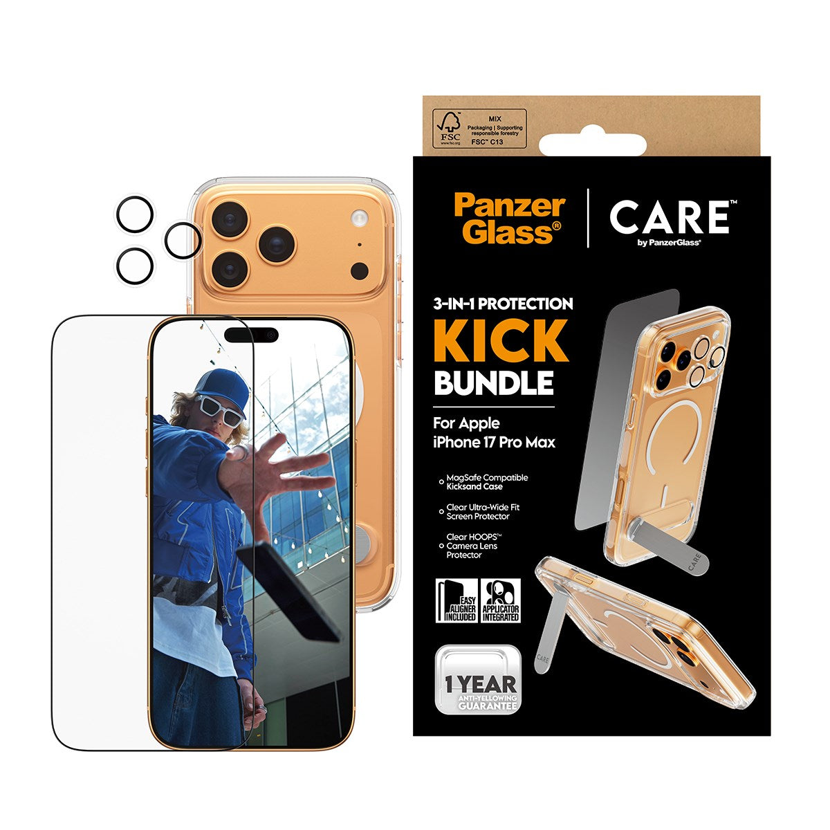 PanzerGlass® | CARE by PanzerGlass® 3-in-1 Kick Pakke iPhone 17 Pro Max