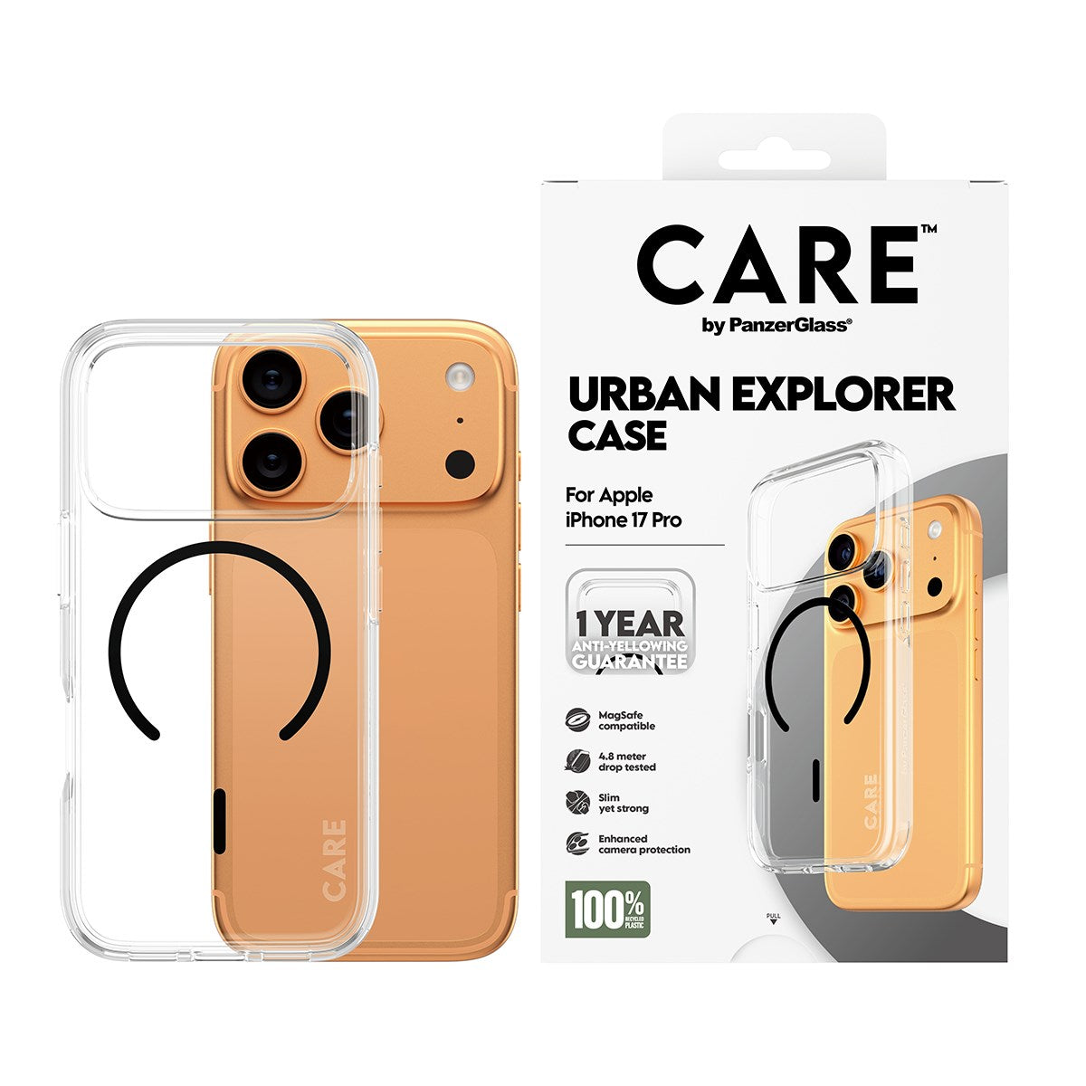 CARE by PanzerGlass® Urban Explorer Case Transparent m. Sort MagSafe iPhone 17 Pro