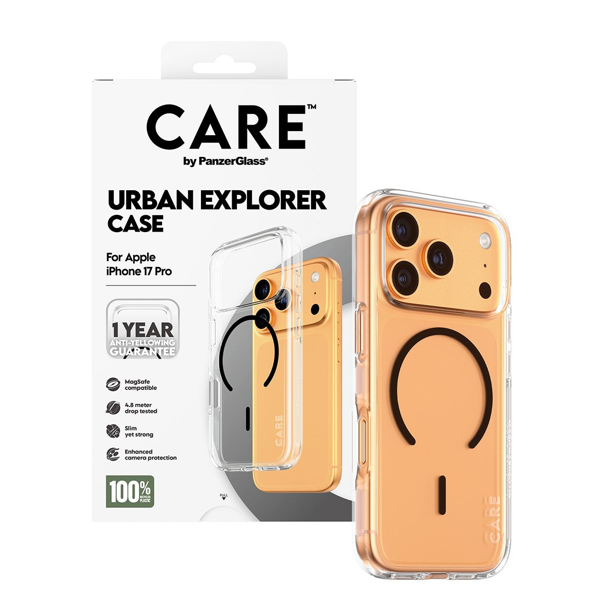 CARE by PanzerGlass® Urban Explorer Case Transparent m. Sort MagSafe iPhone 17 Pro