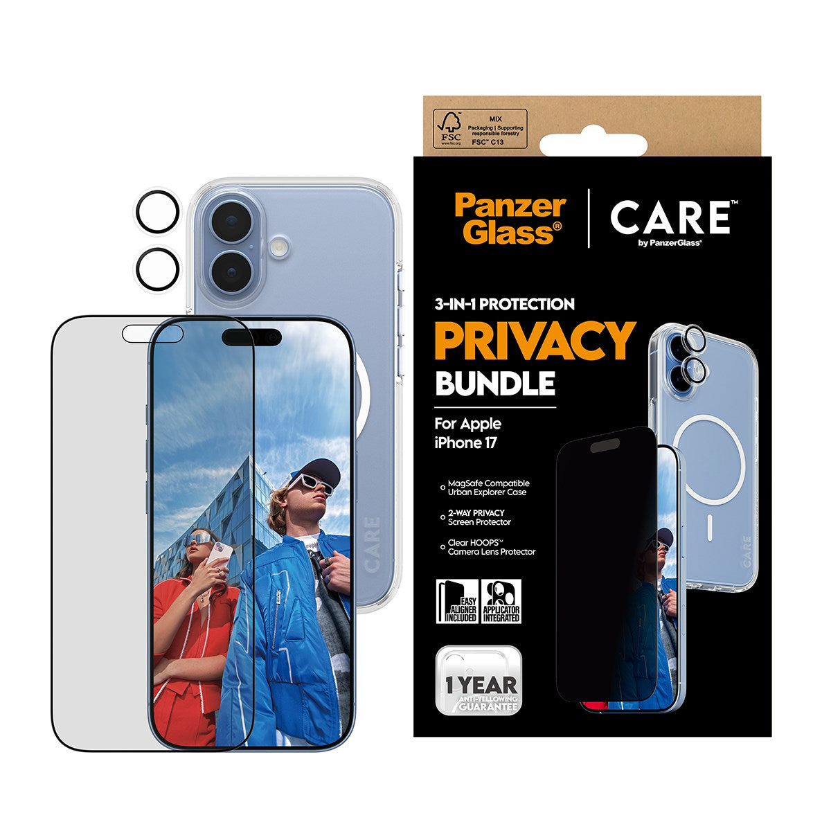 PanzerGlass® | CARE by PanzerGlass® Urban Explorer 3-in-1 Privacy Pakke iPhone 17