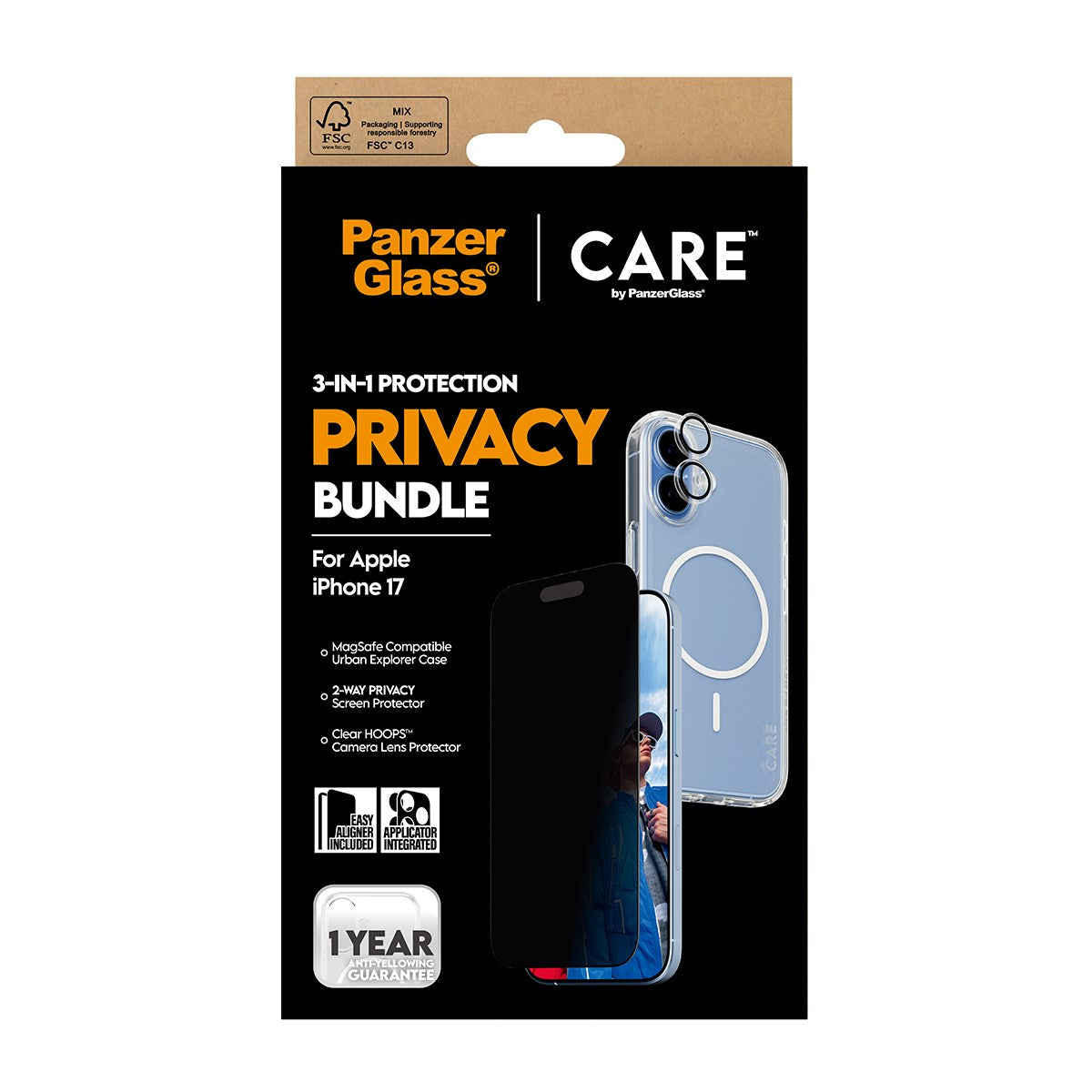 PanzerGlass® | CARE by PanzerGlass® Urban Explorer 3-in-1 Privacy Pakke iPhone 17