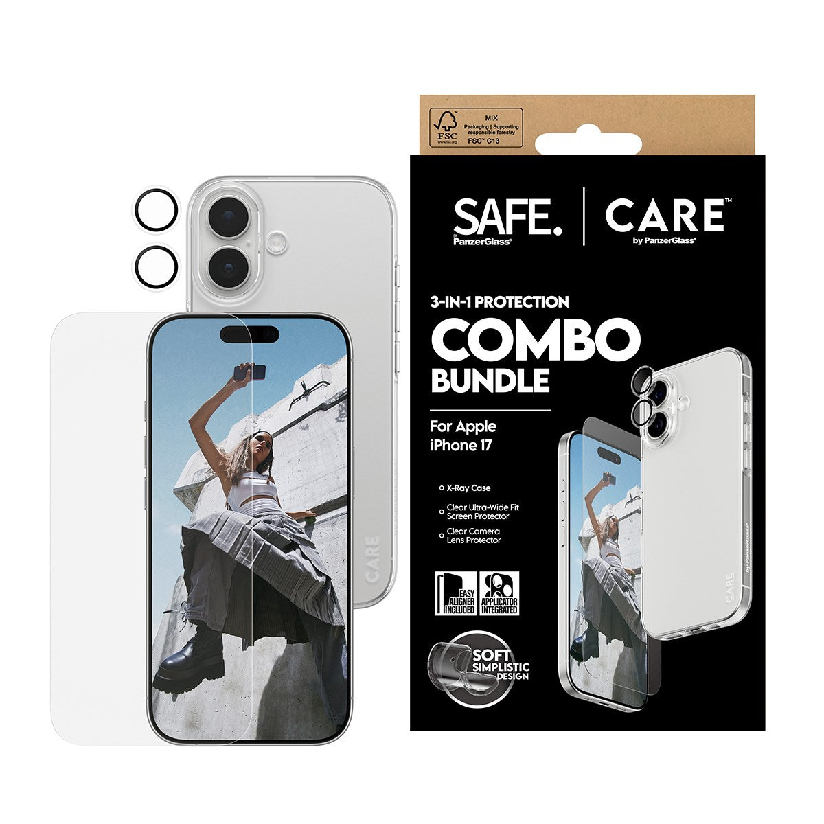SAFE. | CARE by PanzerGlass® 3-in-1 Combo Pakke iPhone 17
