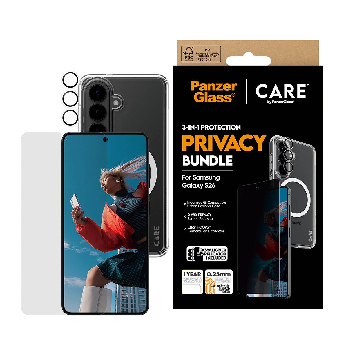 PanzerGlass® | CARE™ by PanzerGlass® Privacy 3-in-1 Pakke Samsung Galaxy S26