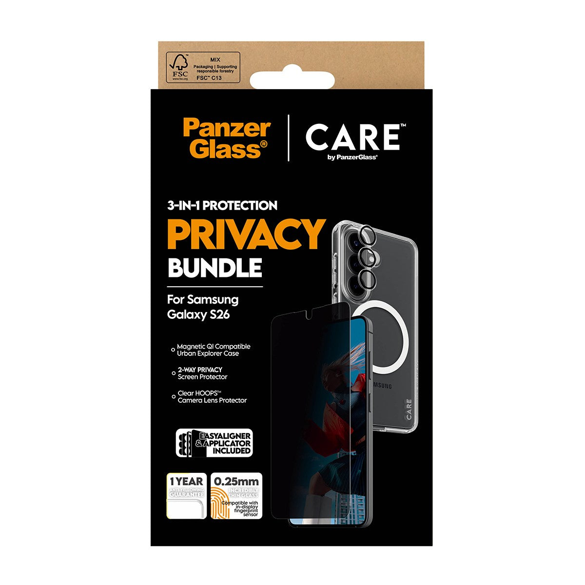 PanzerGlass® | CARE™ by PanzerGlass® Privacy 3-in-1 Pakke Samsung Galaxy S26