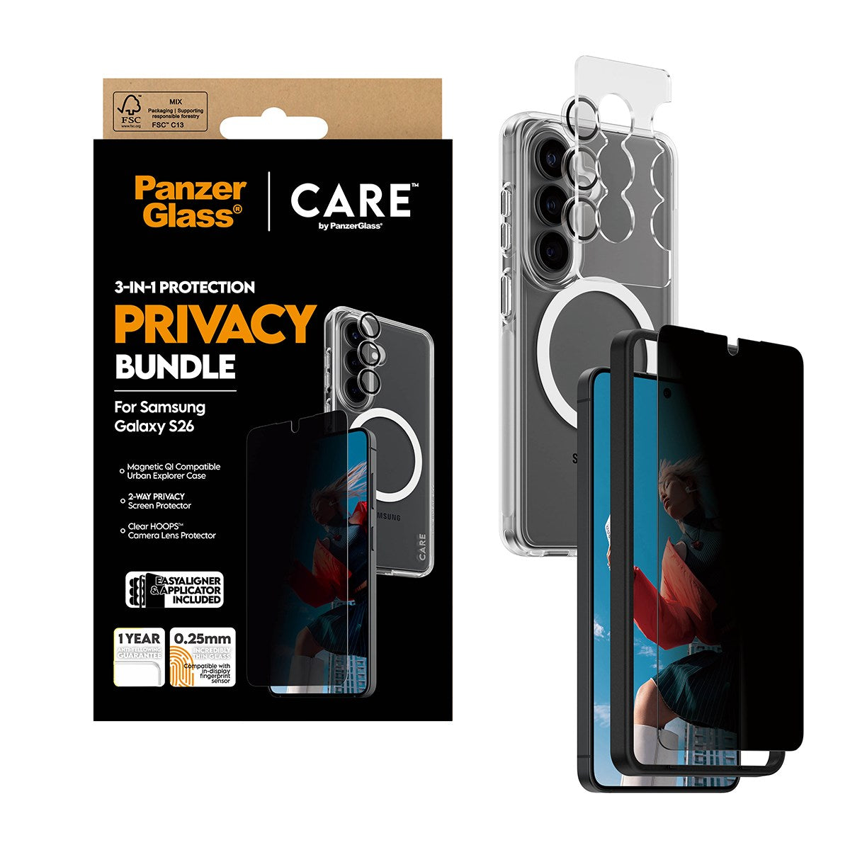 PanzerGlass® | CARE™ by PanzerGlass® Privacy 3-in-1 Pakke Samsung Galaxy S26