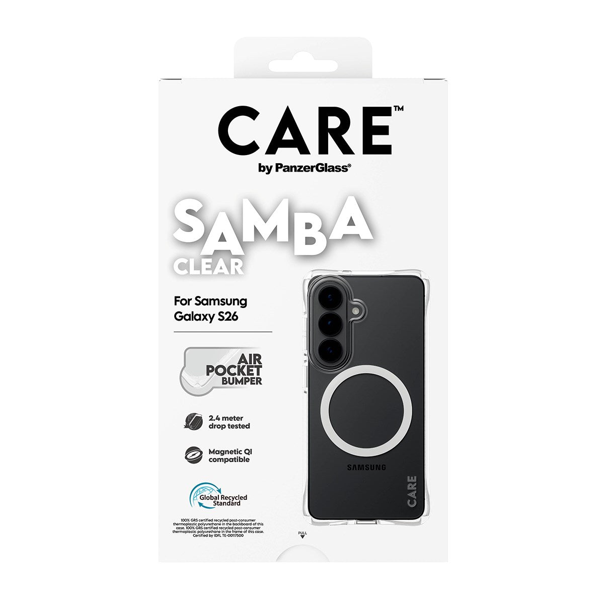 CARE™ by PanzerGlass® Samba Case Transparant m. Hvid Qi Samsung Galaxy S26
