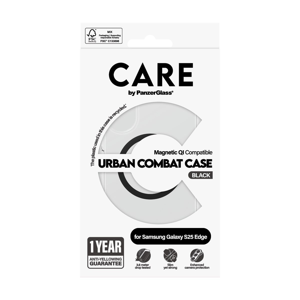 CARE by PanzerGlass® Urban Combat Case Transparent m. Sort Qi Compatible Samsung S25 Edge