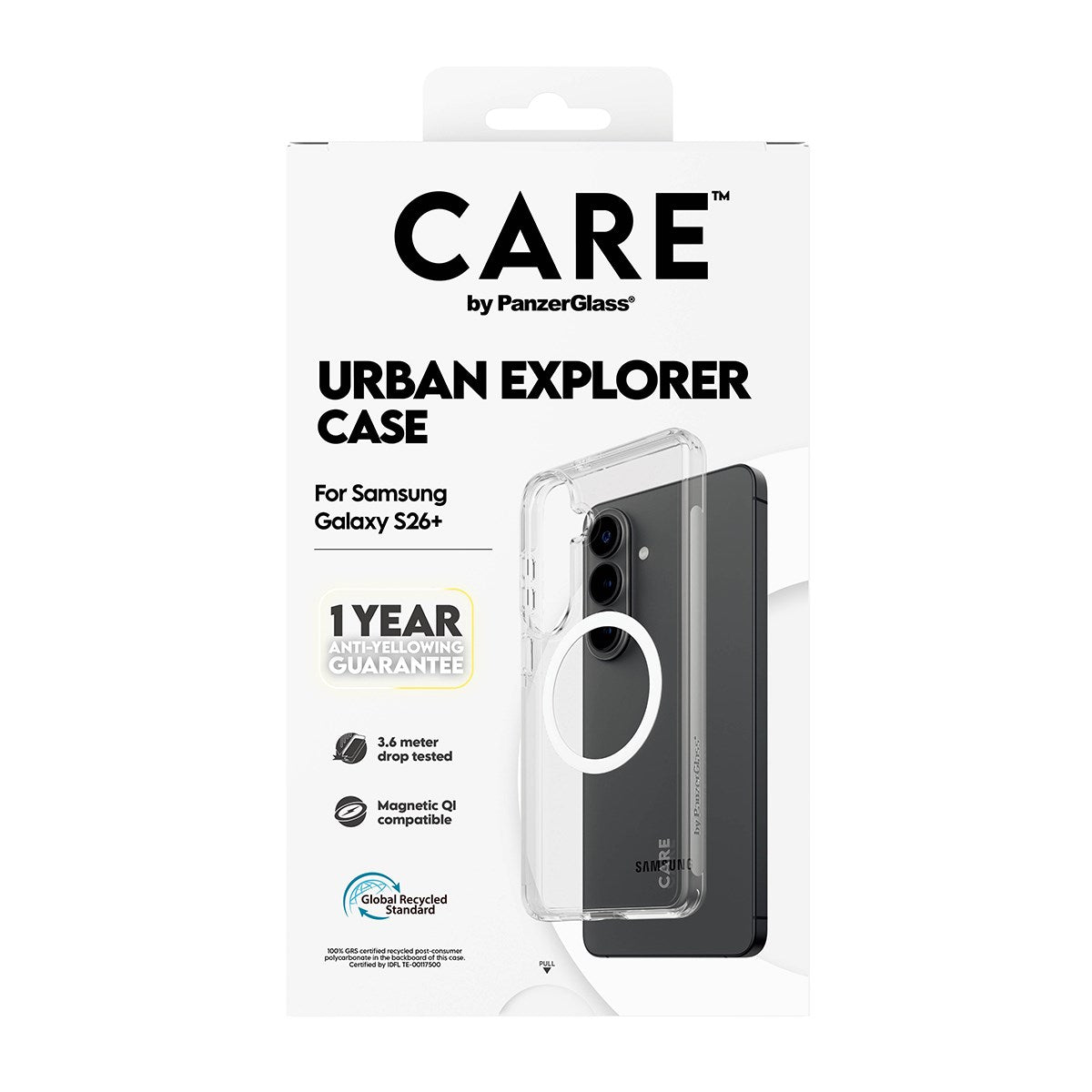 CARE™ by PanzerGlass® Urban Explorer Case Transparant m. Hvid Qi Samsung Galaxy S26+