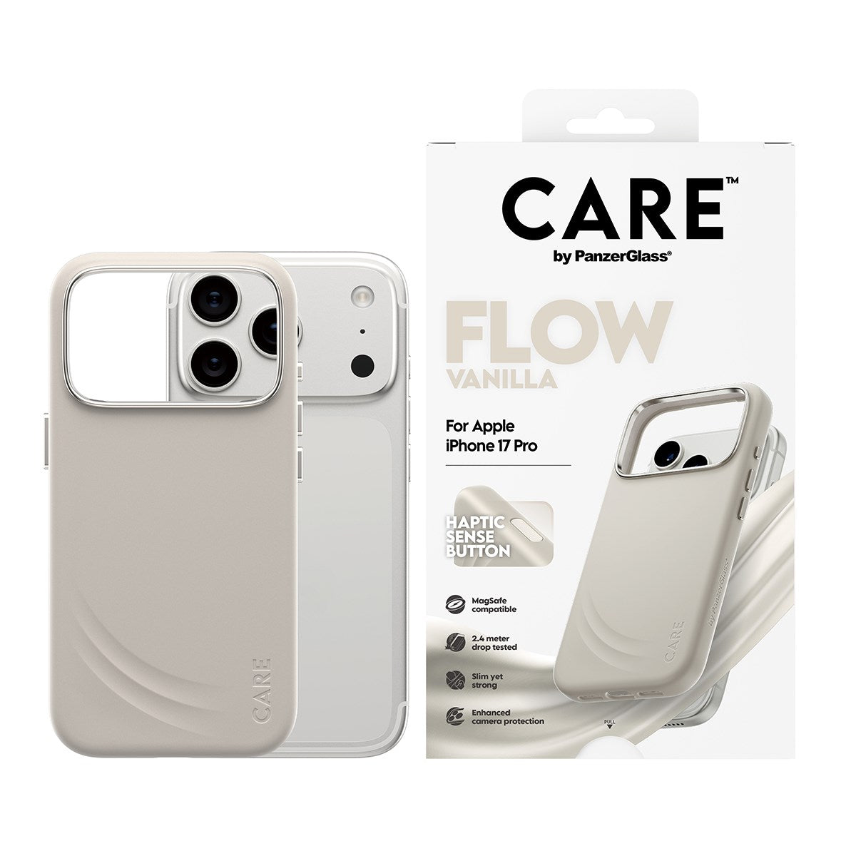 CARE™ by PanzerGlass® Flow Case Vanilla m. Haptic Button & MagSafe iPhone 17 Pro