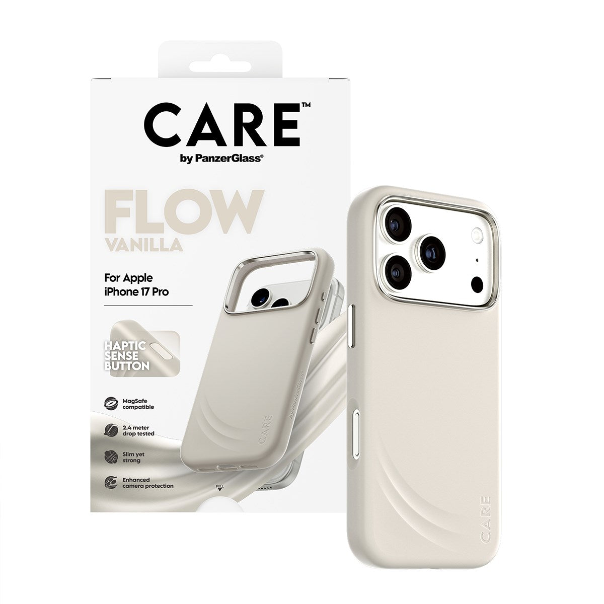CARE™ by PanzerGlass® Flow Case Vanilla m. Haptic Button & MagSafe iPhone 17 Pro