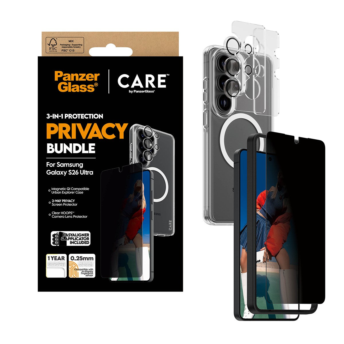 PanzerGlass® | CARE™ by PanzerGlass® Privacy 3-in-1 Pakke Samsung Galaxy S26 Ultra